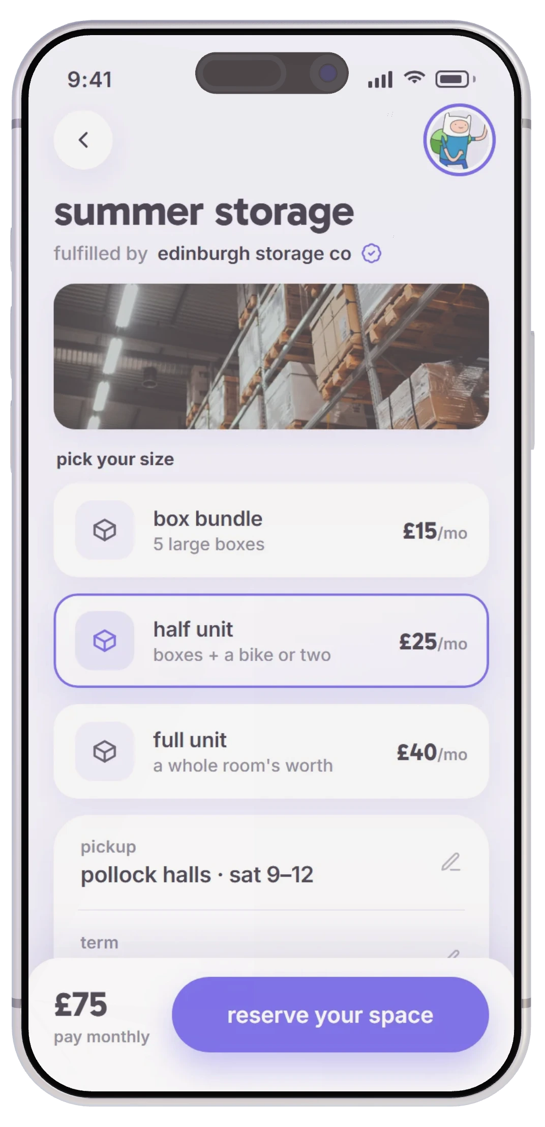 booking summer storage and pickup with unify collect